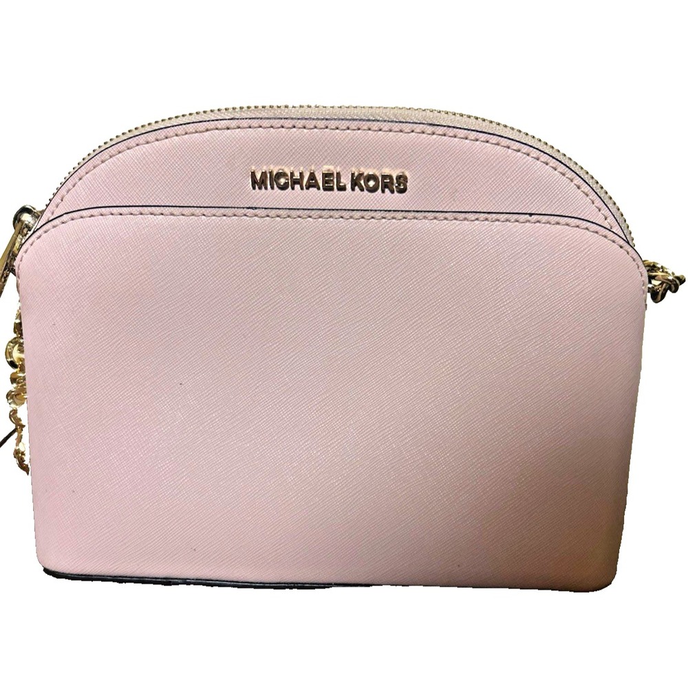 Michael Kors Pink Small Crossbody Bag Zip Chain Strap Logo Gold Hardware